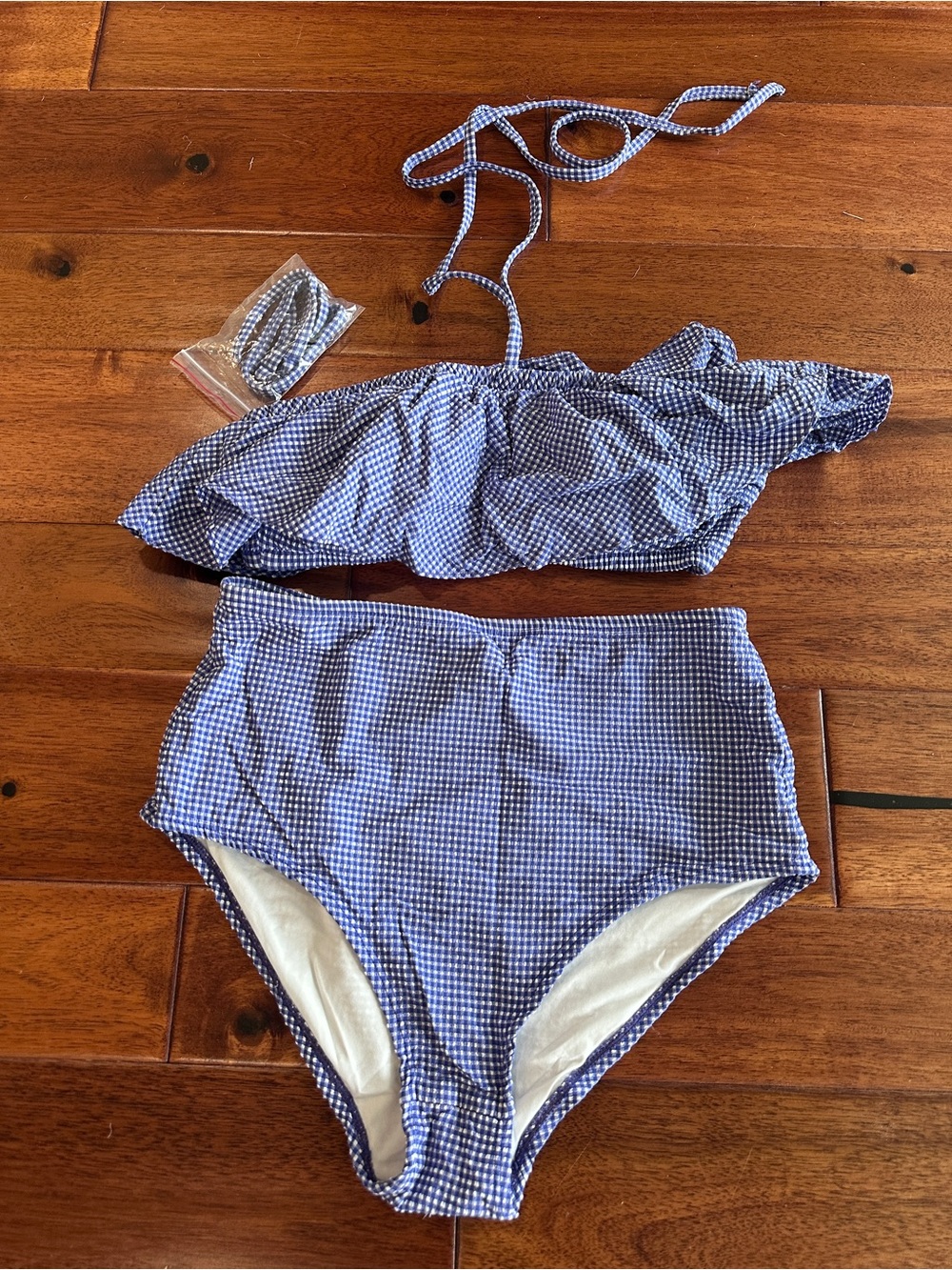 J. Crew Blue and White Gingham High Wasted Bikini Set - Picture 2 of 6
